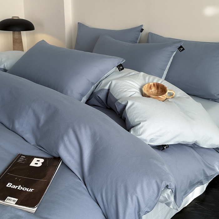 91家纺网 家纺一手货源 找家纺 涵宸家纺 2026新款全棉纯色四件套-米兰-场景二 米兰（湖兰+晨雾兰）