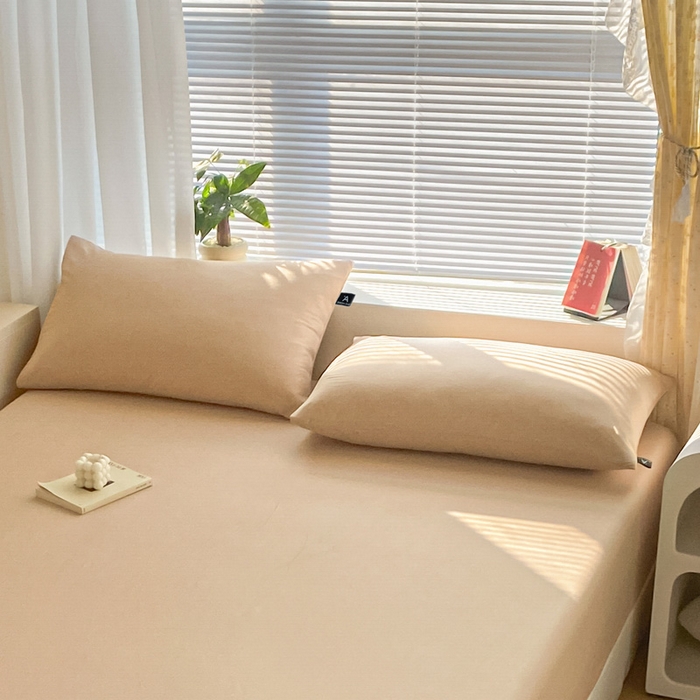 91家纺网 家纺一手货源 找家纺 涵宸家纺 2026新款全棉纯色单枕套-米兰 枕套-杏色