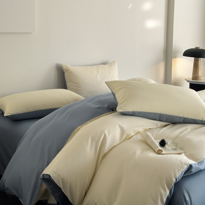 涵宸家纺 2026新款全棉纯色四件套-米兰-场景二 米兰（奶白+湖兰）