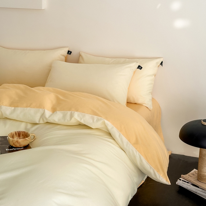 91家纺网 家纺一手货源 找家纺 涵宸家纺 2026新款全棉纯色四件套-米兰-场景二 米兰（奶白+浅黄）