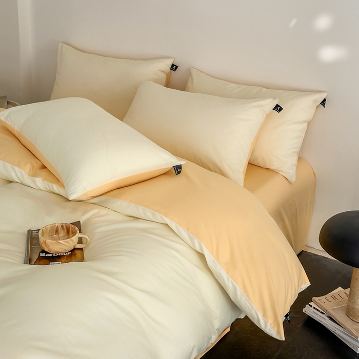 91家纺网 家纺一手货源 找家纺 涵宸家纺 2026新款全棉纯色四件套-米兰-场景二 米兰（奶白+浅黄）