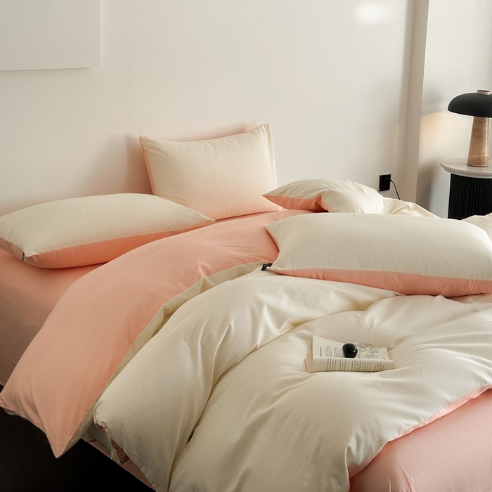 涵宸家纺 2026新款全棉纯色四件套-米兰-场景二 米兰（奶白+烟粉）