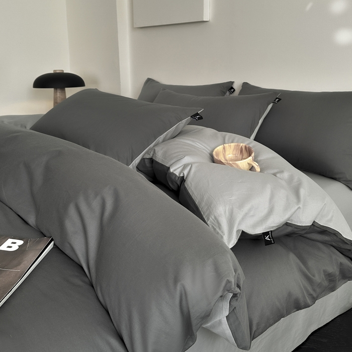 91家纺网 家纺一手货源 找家纺 涵宸家纺 2026新款全棉纯色四件套-米兰-场景二 米兰（石灰+梧桐灰）