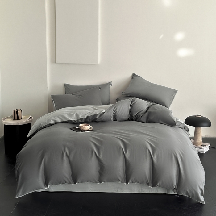 91家纺网 家纺一手货源 找家纺 涵宸家纺 2026新款全棉纯色四件套-米兰-场景二 米兰（石灰+梧桐灰）