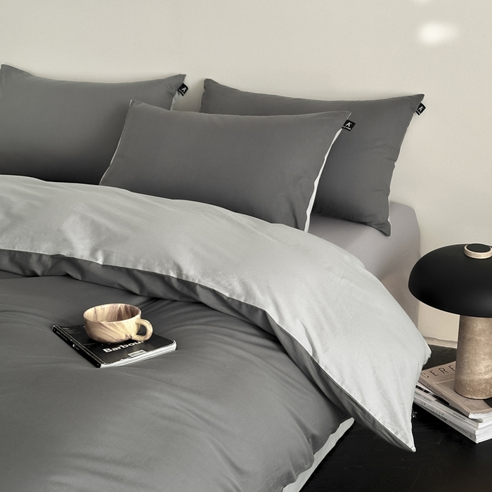 91家纺网 家纺一手货源 找家纺 涵宸家纺 2026新款全棉纯色四件套-米兰-场景二 米兰（石灰+梧桐灰）