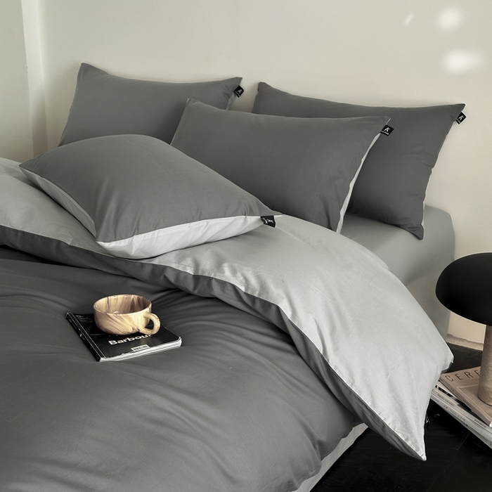 91家纺网 家纺一手货源 找家纺 涵宸家纺 2026新款全棉纯色四件套-米兰-场景二 米兰（石灰+梧桐灰）