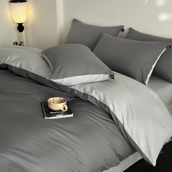 91家纺网 家纺一手货源 找家纺 涵宸家纺 2026新款全棉纯色四件套-米兰-场景二 米兰（石灰+梧桐灰）