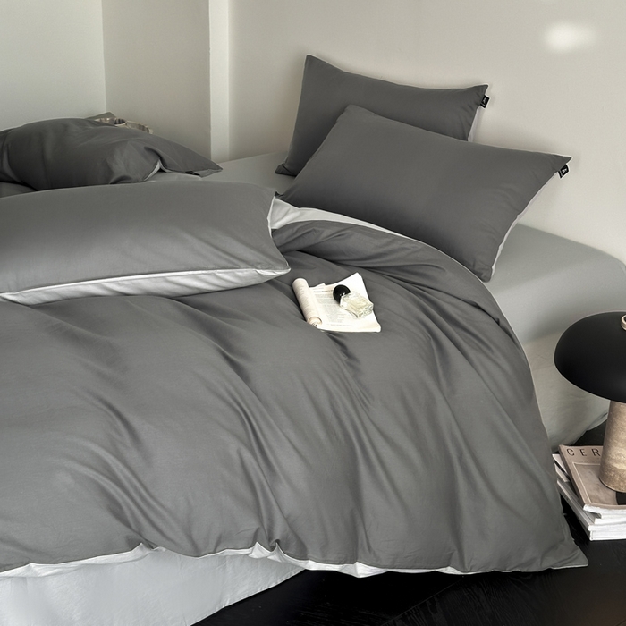 91家纺网 家纺一手货源 找家纺 涵宸家纺 2026新款全棉纯色四件套-米兰-场景二 米兰（石灰+梧桐灰）