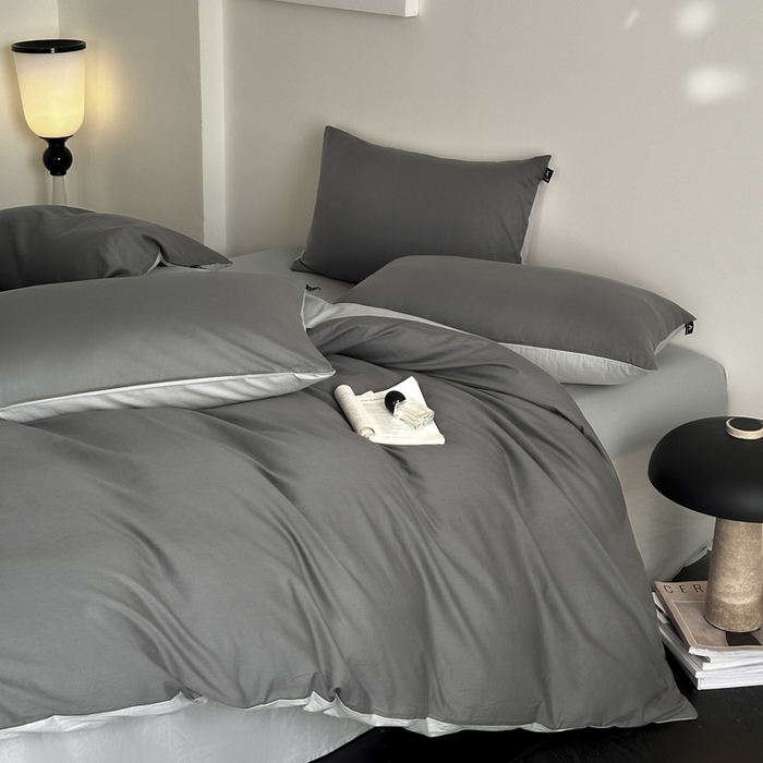 91家纺网 家纺一手货源 找家纺 涵宸家纺 2026新款全棉纯色四件套-米兰-场景二 米兰（石灰+梧桐灰）