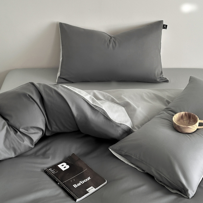 91家纺网 家纺一手货源 找家纺 涵宸家纺 2026新款全棉纯色四件套-米兰-场景二 米兰（石灰+梧桐灰）