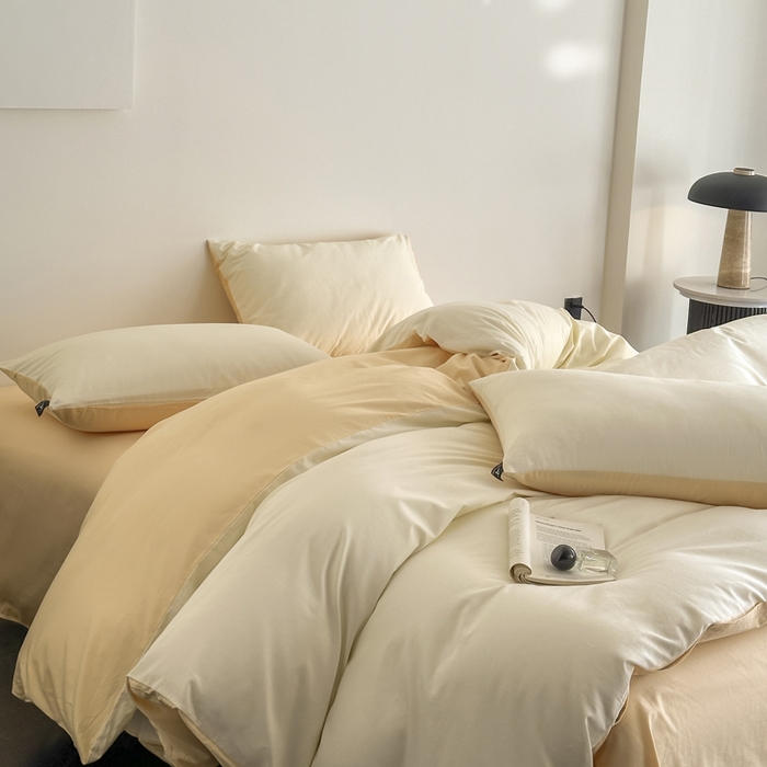 涵宸家纺 2026新款全棉纯色四件套-米兰-场景二 米兰（香槟金+驼色）