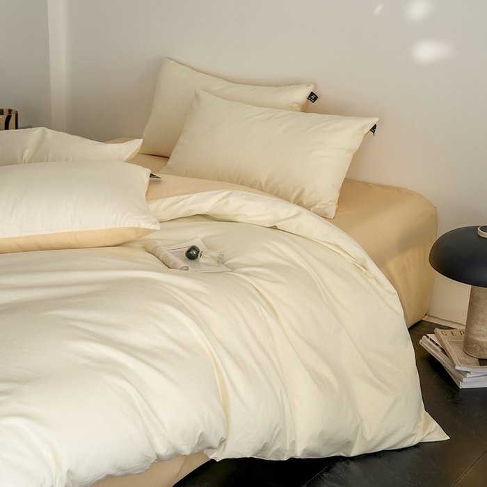 91家纺网 家纺一手货源 找家纺 涵宸家纺 2026新款全棉纯色四件套-米兰-场景二 米兰（香槟金+驼色）