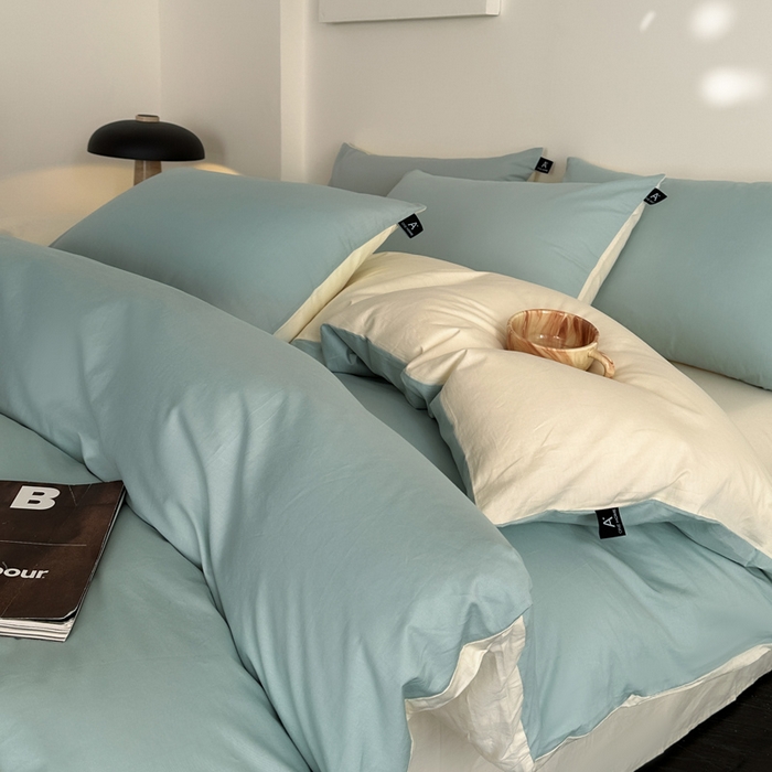 91家纺网 家纺一手货源 找家纺 涵宸家纺 2026新款全棉纯色四件套-米兰-场景二 米兰（幸运兰+ 奶白）