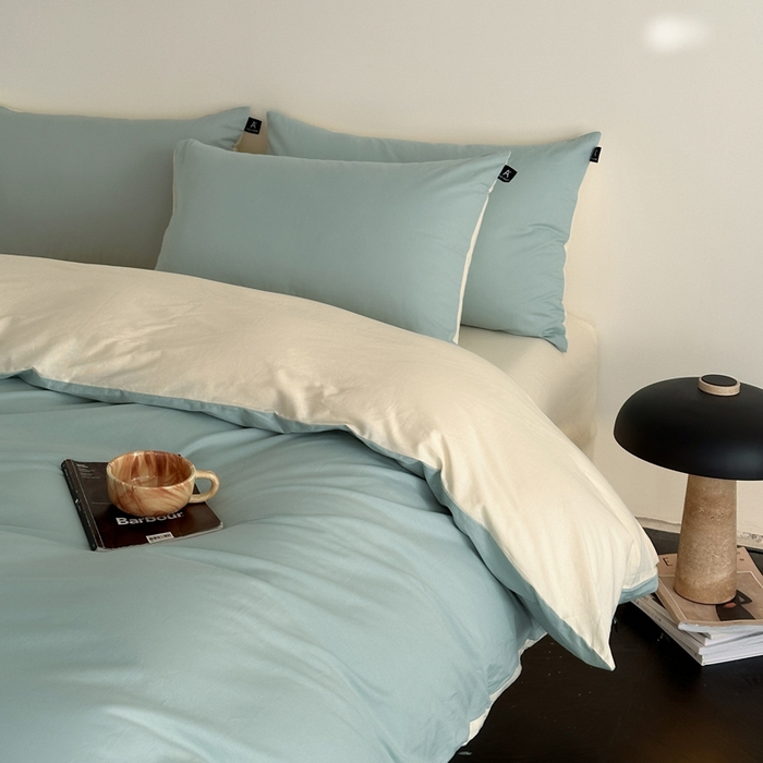 91家纺网 家纺一手货源 找家纺 涵宸家纺 2026新款全棉纯色四件套-米兰-场景二 米兰（幸运兰+ 奶白）