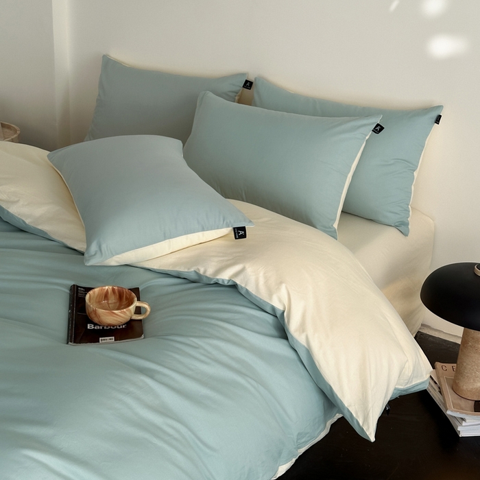 91家纺网 家纺一手货源 找家纺 涵宸家纺 2026新款全棉纯色四件套-米兰-场景二 米兰（幸运兰+ 奶白）