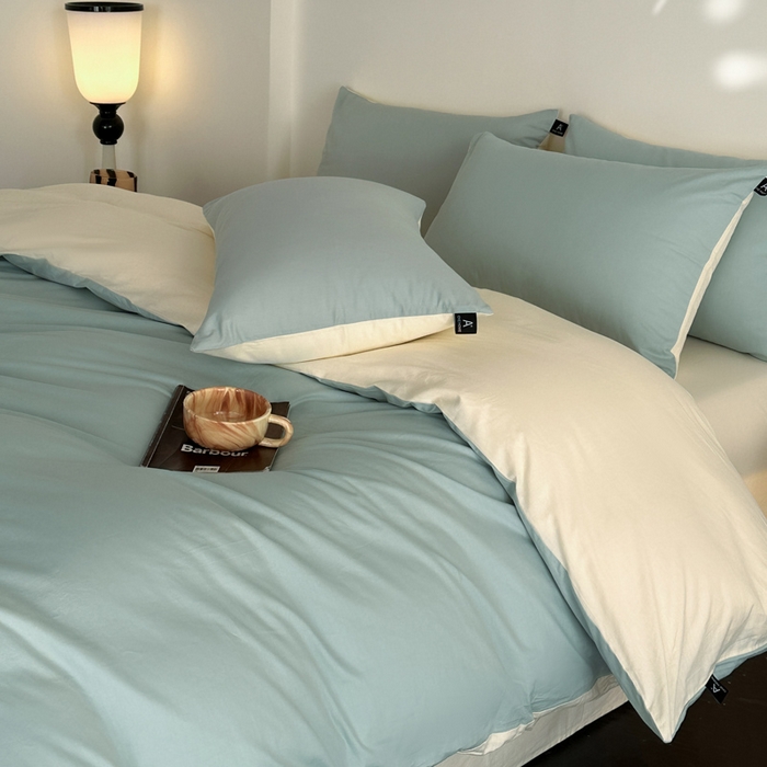 91家纺网 家纺一手货源 找家纺 涵宸家纺 2026新款全棉纯色四件套-米兰-场景二 米兰（幸运兰+ 奶白）