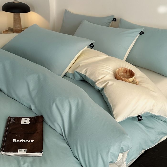 91家纺网 家纺一手货源 找家纺 涵宸家纺 2026新款全棉纯色四件套-米兰-场景二 米兰（幸运兰+ 奶白）