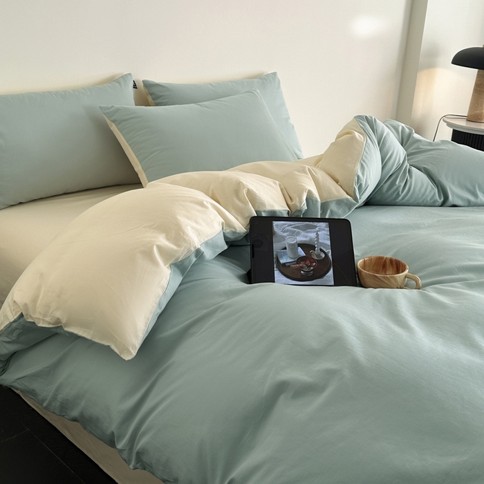 91家纺网 家纺一手货源 找家纺 涵宸家纺 2026新款全棉纯色四件套-米兰-场景二 米兰（幸运兰+ 奶白）