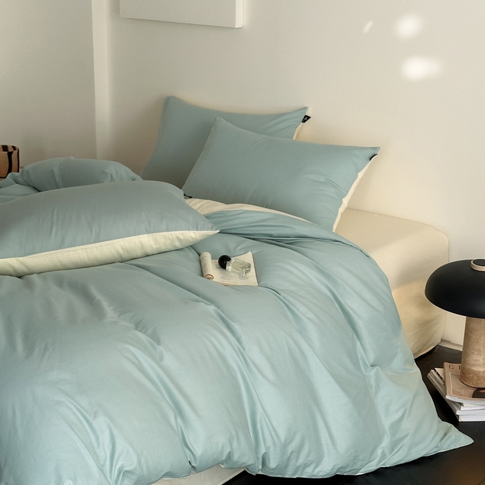 91家纺网 家纺一手货源 找家纺 涵宸家纺 2026新款全棉纯色四件套-米兰-场景二 米兰（幸运兰+ 奶白）