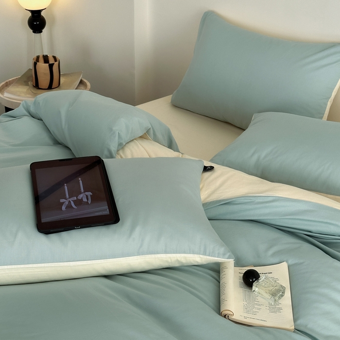 91家纺网 家纺一手货源 找家纺 涵宸家纺 2026新款全棉纯色四件套-米兰-场景二 米兰（幸运兰+ 奶白）