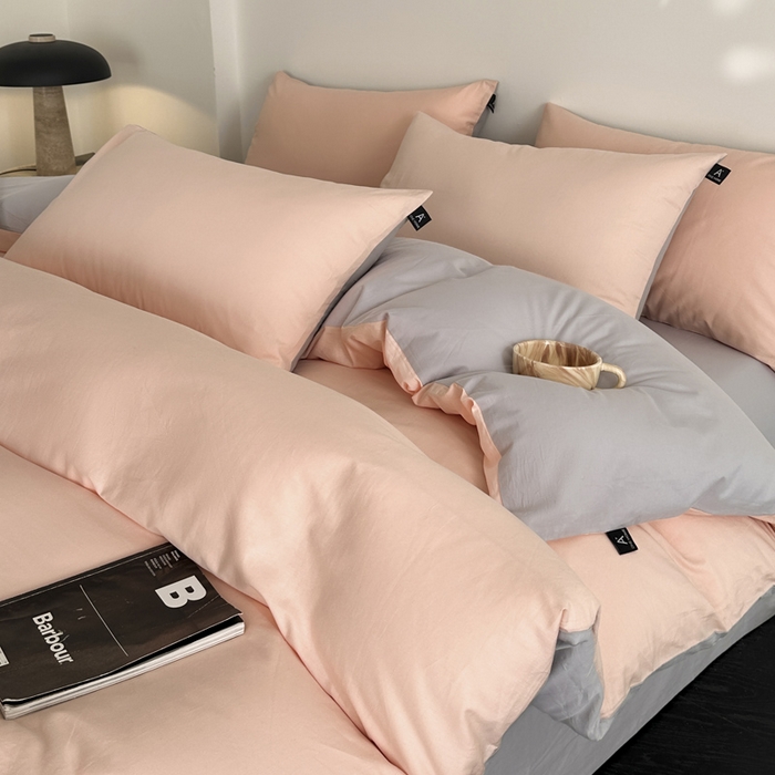 91家纺网 家纺一手货源 找家纺 涵宸家纺 2026新款全棉纯色四件套-米兰-场景二 米兰（烟粉-梧桐灰）