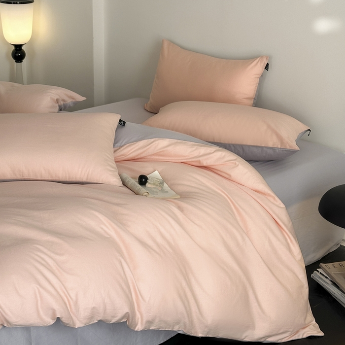 91家纺网 家纺一手货源 找家纺 涵宸家纺 2026新款全棉纯色四件套-米兰-场景二 米兰（烟粉-梧桐灰）