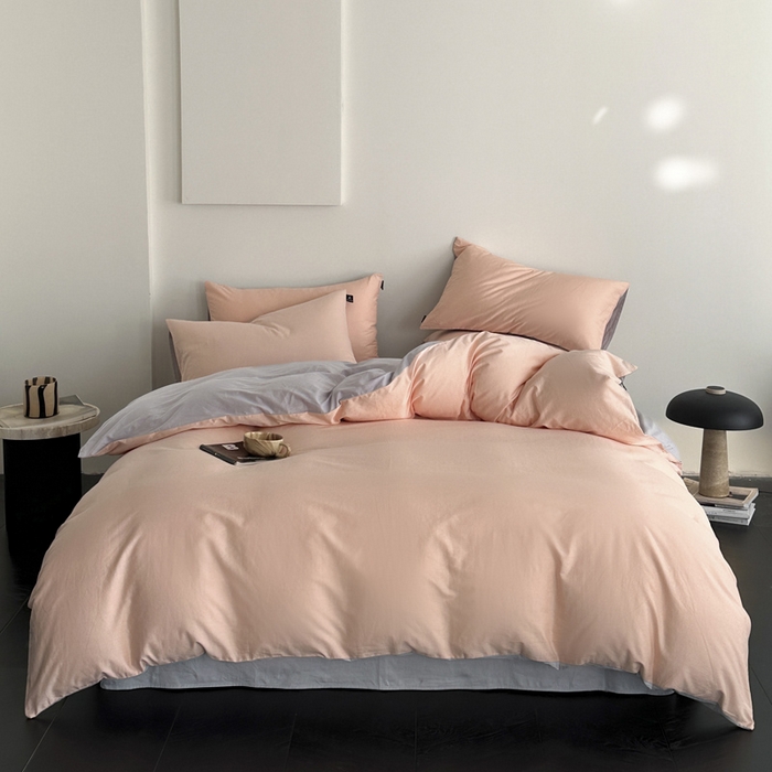 91家纺网 家纺一手货源 找家纺 涵宸家纺 2026新款全棉纯色四件套-米兰-场景二 米兰（烟粉-梧桐灰）