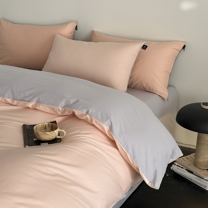 91家纺网 家纺一手货源 找家纺 涵宸家纺 2026新款全棉纯色四件套-米兰-场景二 米兰（烟粉-梧桐灰）