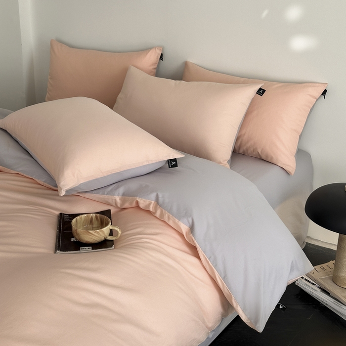 91家纺网 家纺一手货源 找家纺 涵宸家纺 2026新款全棉纯色四件套-米兰-场景二 米兰（烟粉-梧桐灰）