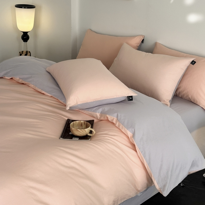 91家纺网 家纺一手货源 找家纺 涵宸家纺 2026新款全棉纯色四件套-米兰-场景二 米兰（烟粉-梧桐灰）