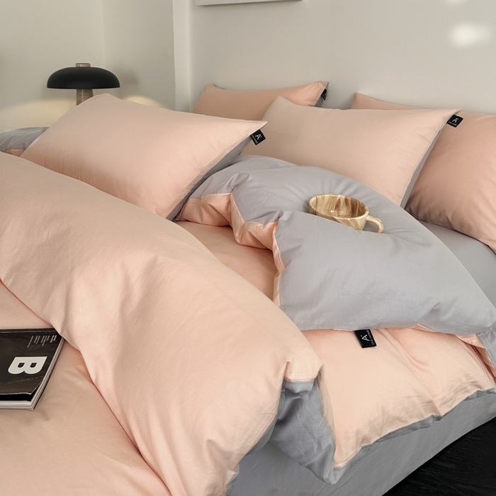 91家纺网 家纺一手货源 找家纺 涵宸家纺 2026新款全棉纯色四件套-米兰-场景二 米兰（烟粉-梧桐灰）