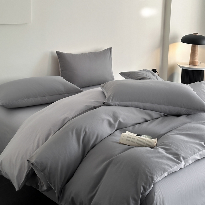 涵宸家纺 2026新款全棉纯色四件套-米兰-场景二 米兰（银灰+梧桐灰）