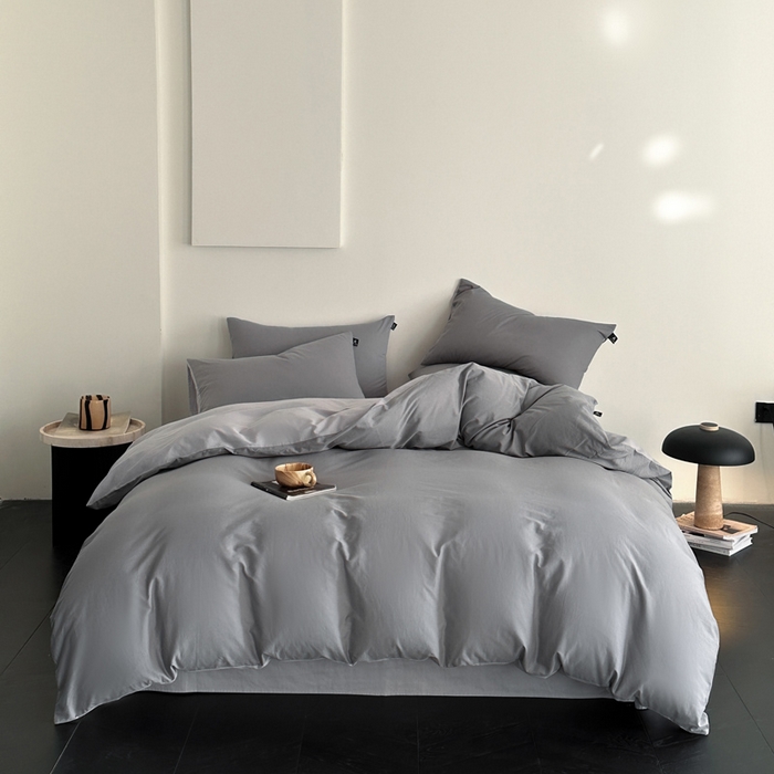 91家纺网 家纺一手货源 找家纺 涵宸家纺 2026新款全棉纯色四件套-米兰-场景二 米兰（银灰+梧桐灰）