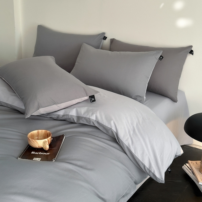 91家纺网 家纺一手货源 找家纺 涵宸家纺 2026新款全棉纯色四件套-米兰-场景二 米兰（银灰+梧桐灰）