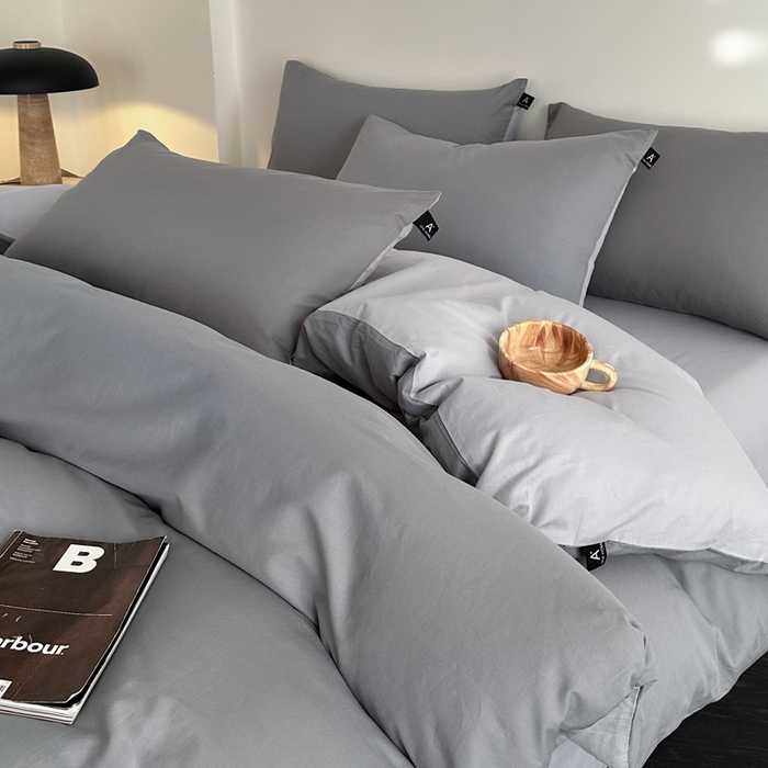 91家纺网 家纺一手货源 找家纺 涵宸家纺 2026新款全棉纯色四件套-米兰-场景二 米兰（银灰+梧桐灰）