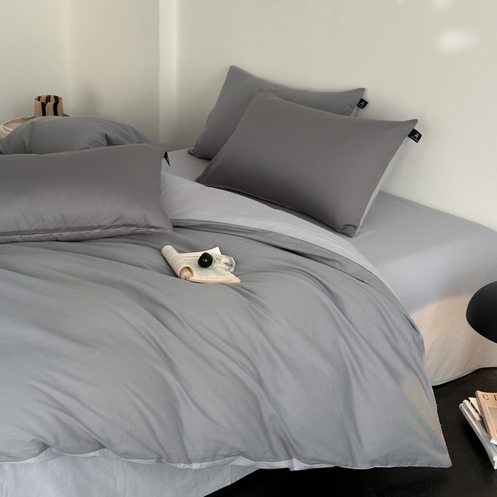 91家纺网 家纺一手货源 找家纺 涵宸家纺 2026新款全棉纯色四件套-米兰-场景二 米兰（银灰+梧桐灰）