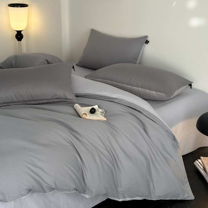 91家纺网 家纺一手货源 找家纺 涵宸家纺 2026新款全棉纯色四件套-米兰-场景二 米兰（银灰+梧桐灰）