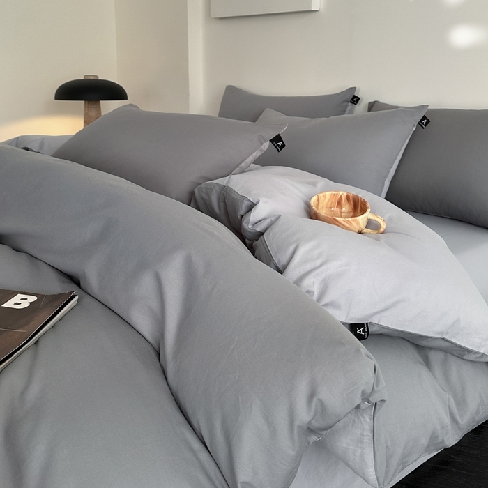 91家纺网 家纺一手货源 找家纺 涵宸家纺 2026新款全棉纯色四件套-米兰-场景二 米兰（银灰+梧桐灰）