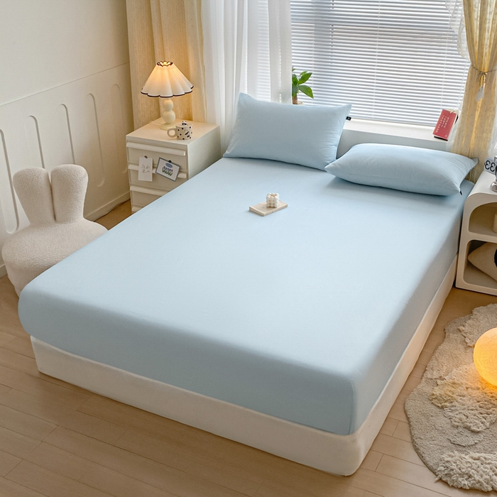 91家纺网 家纺一手货源 找家纺 涵宸家纺 2026新款全棉纯色单床笠-米兰 床笠-晨雾兰