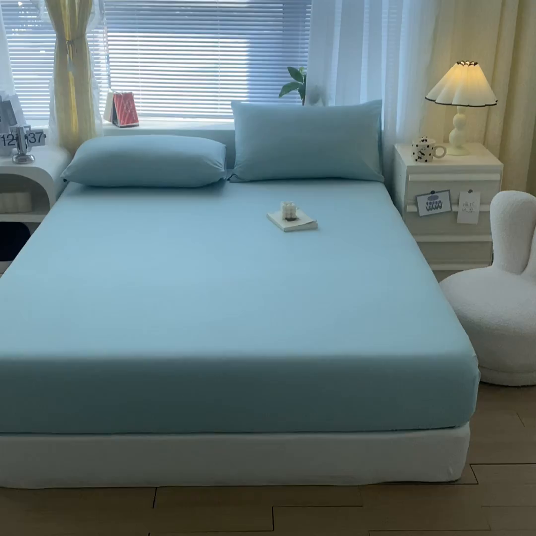 91家纺网 家纺一手货源 找家纺 涵宸家纺 2026新款全棉纯色单床笠-米兰 床笠-晨雾兰