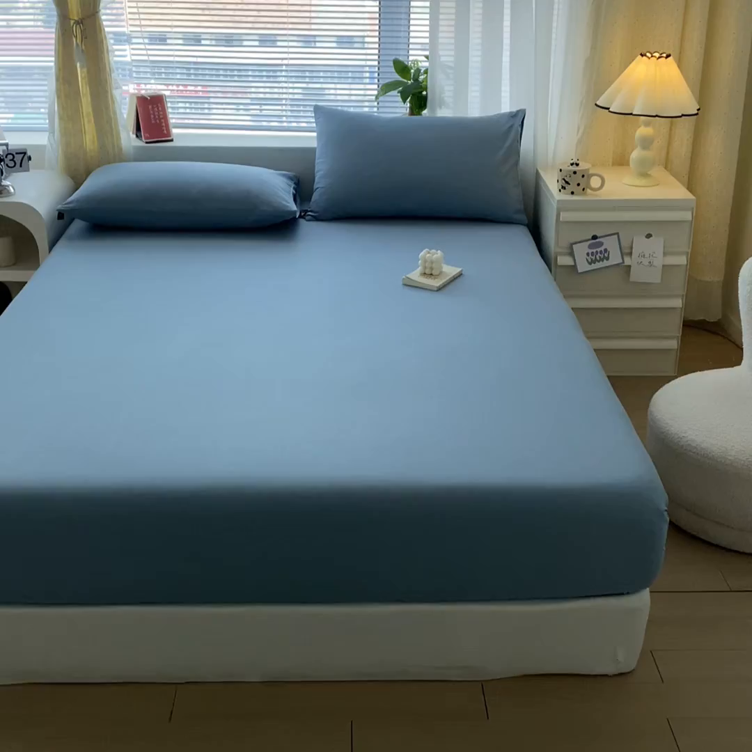 91家纺网 家纺一手货源 找家纺 涵宸家纺 2026新款全棉纯色单床笠-米兰 床笠-湖兰