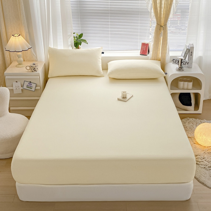 91家纺网 家纺一手货源 找家纺 涵宸家纺 2026新款全棉纯色单床笠-米兰 床笠-奶白