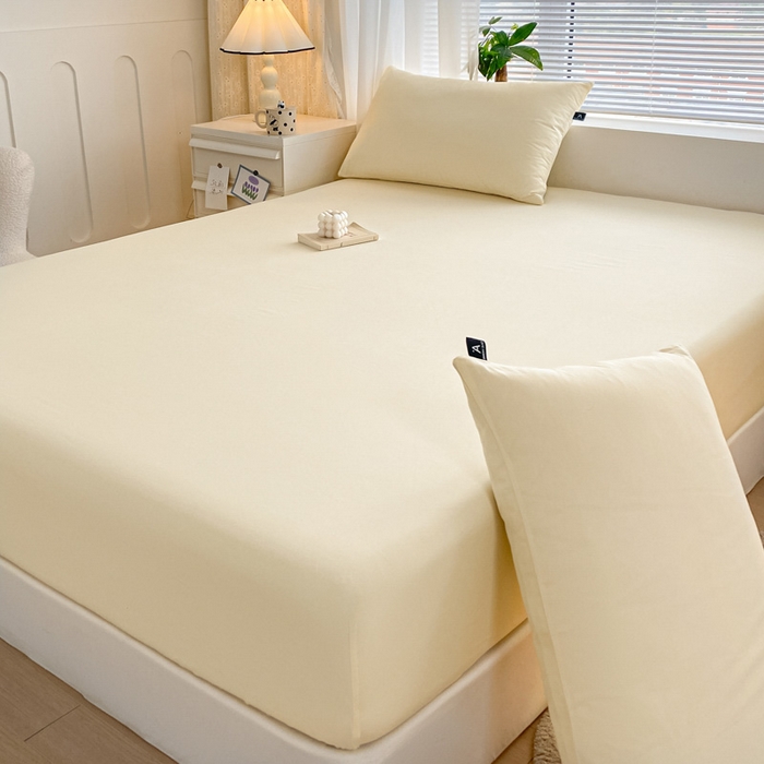 91家纺网 家纺一手货源 找家纺 涵宸家纺 2026新款全棉纯色单床笠-米兰 床笠-奶白