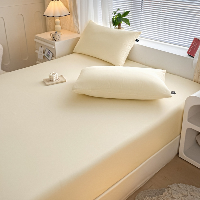 91家纺网 家纺一手货源 找家纺 涵宸家纺 2026新款全棉纯色单床笠-米兰 床笠-奶白