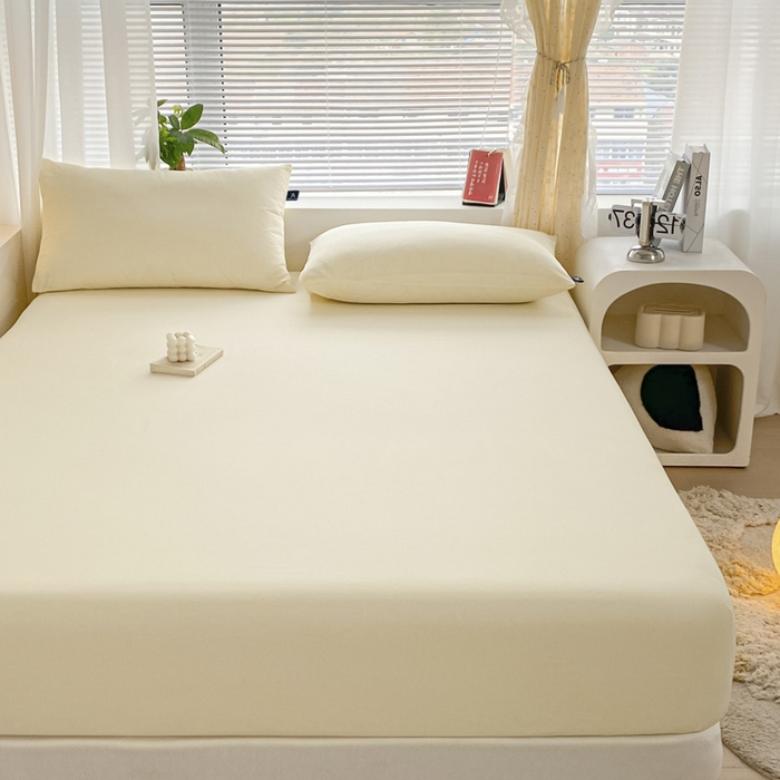 91家纺网 家纺一手货源 找家纺 涵宸家纺 2026新款全棉纯色单床笠-米兰 床笠-奶白