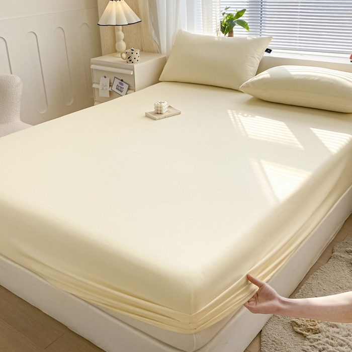 91家纺网 家纺一手货源 找家纺 涵宸家纺 2026新款全棉纯色单床笠-米兰 床笠-奶白