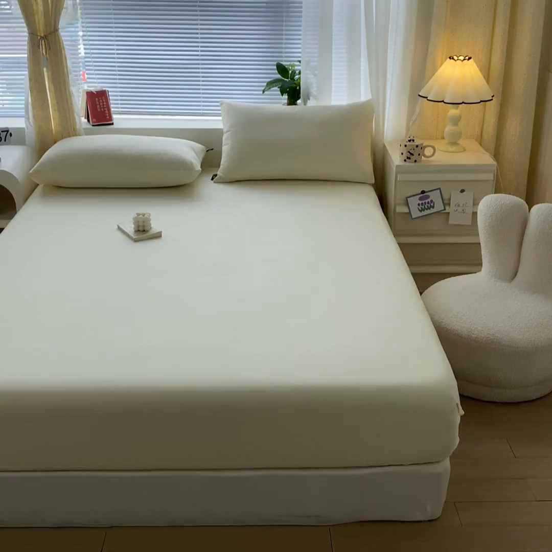 91家纺网 家纺一手货源 找家纺 涵宸家纺 2026新款全棉纯色单床笠-米兰 床笠-奶白