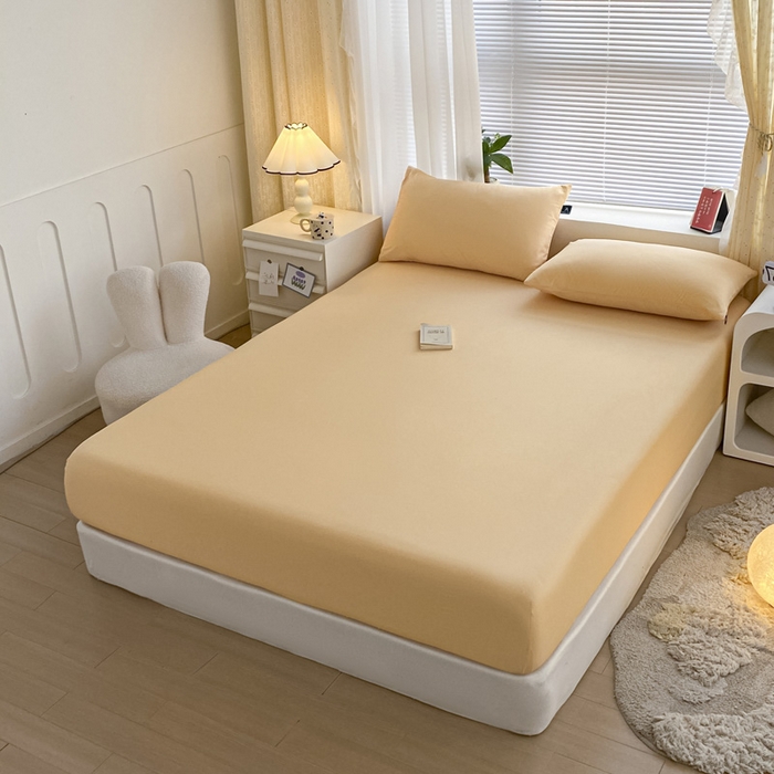 91家纺网 家纺一手货源 找家纺 涵宸家纺 2026新款全棉纯色单床笠-米兰 床笠-浅黄