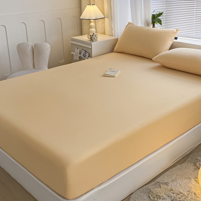 91家纺网 家纺一手货源 找家纺 涵宸家纺 2026新款全棉纯色单床笠-米兰 床笠-浅黄