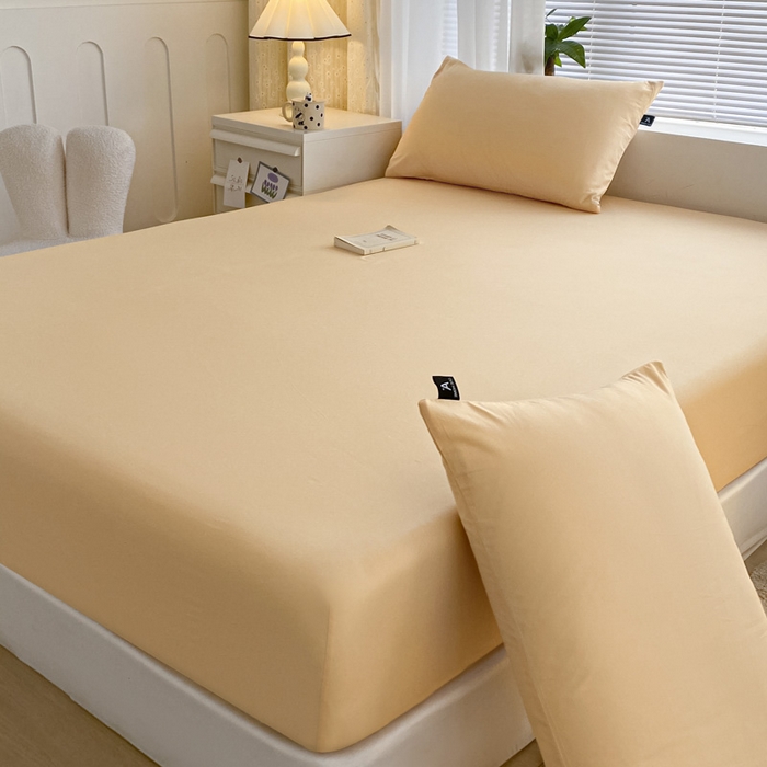 91家纺网 家纺一手货源 找家纺 涵宸家纺 2026新款全棉纯色单床笠-米兰 床笠-浅黄